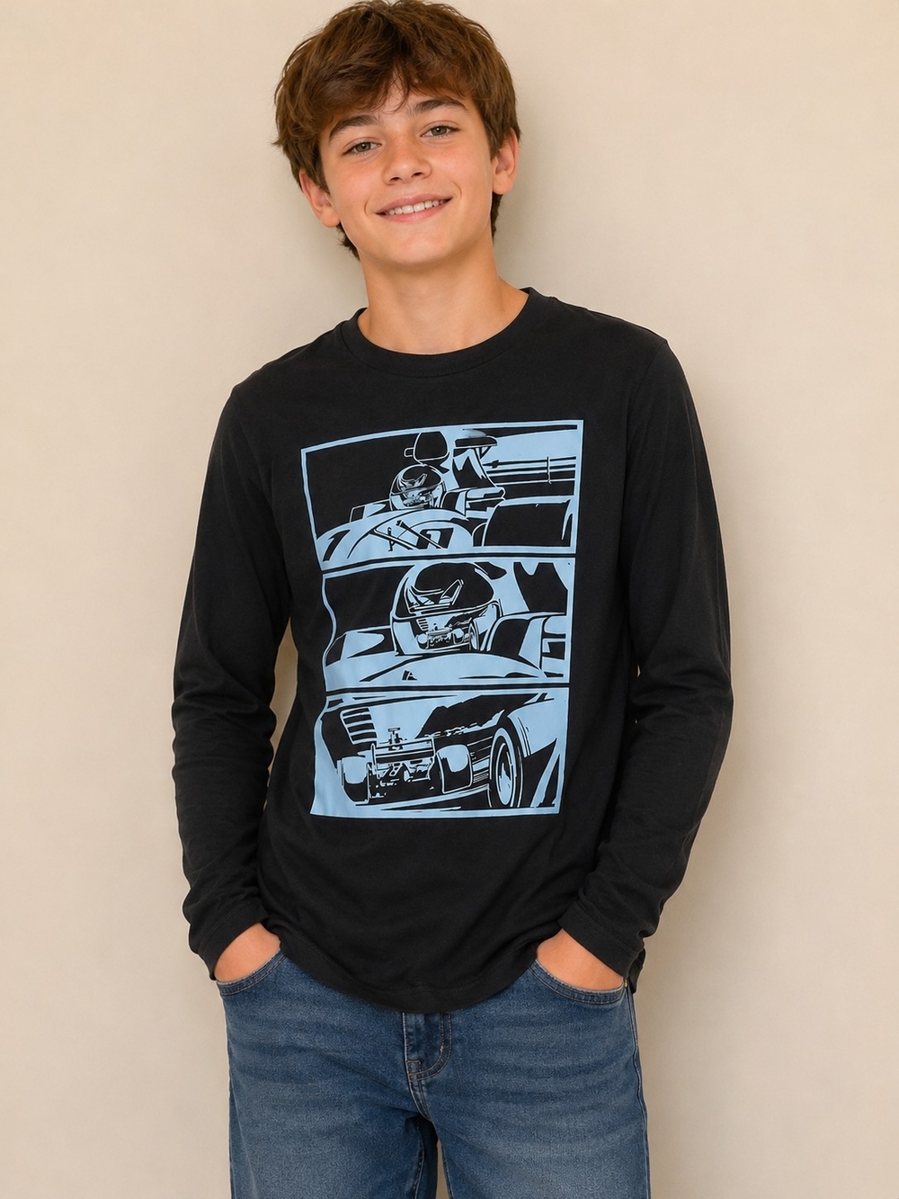 GAP Boys Organic Cotton Racing Graphic Long Sleeve Youth XXL 14–16
